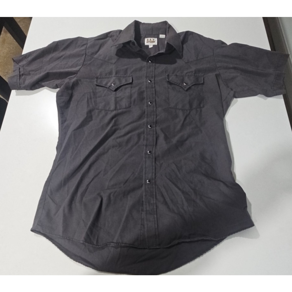 Ely Cattleman Shirt Mens 15/M Grey Pearl Snap Western Cowboy Lightweight Shirt